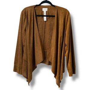 CHICO’S Faux Suede Draped Blazer Perforated Tan Brown Size Medium